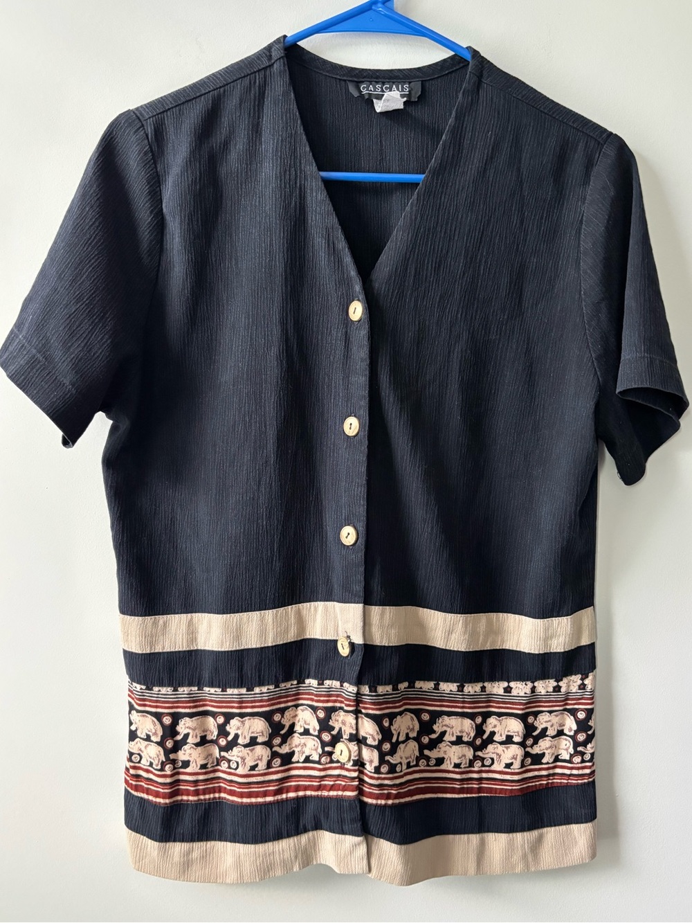 Vintage Short-Sleeve Button-Down Top